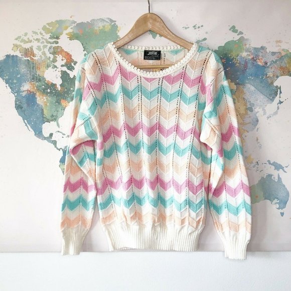 Jolie Sweaters - VTG Jolie New York Sweater Chevron Pastel